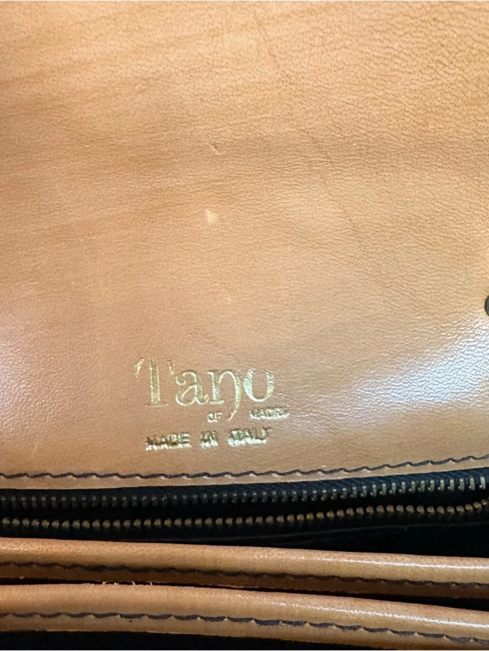 Vintage Tano Of Madrid Tan Accordion Top-Handle Leather Bag